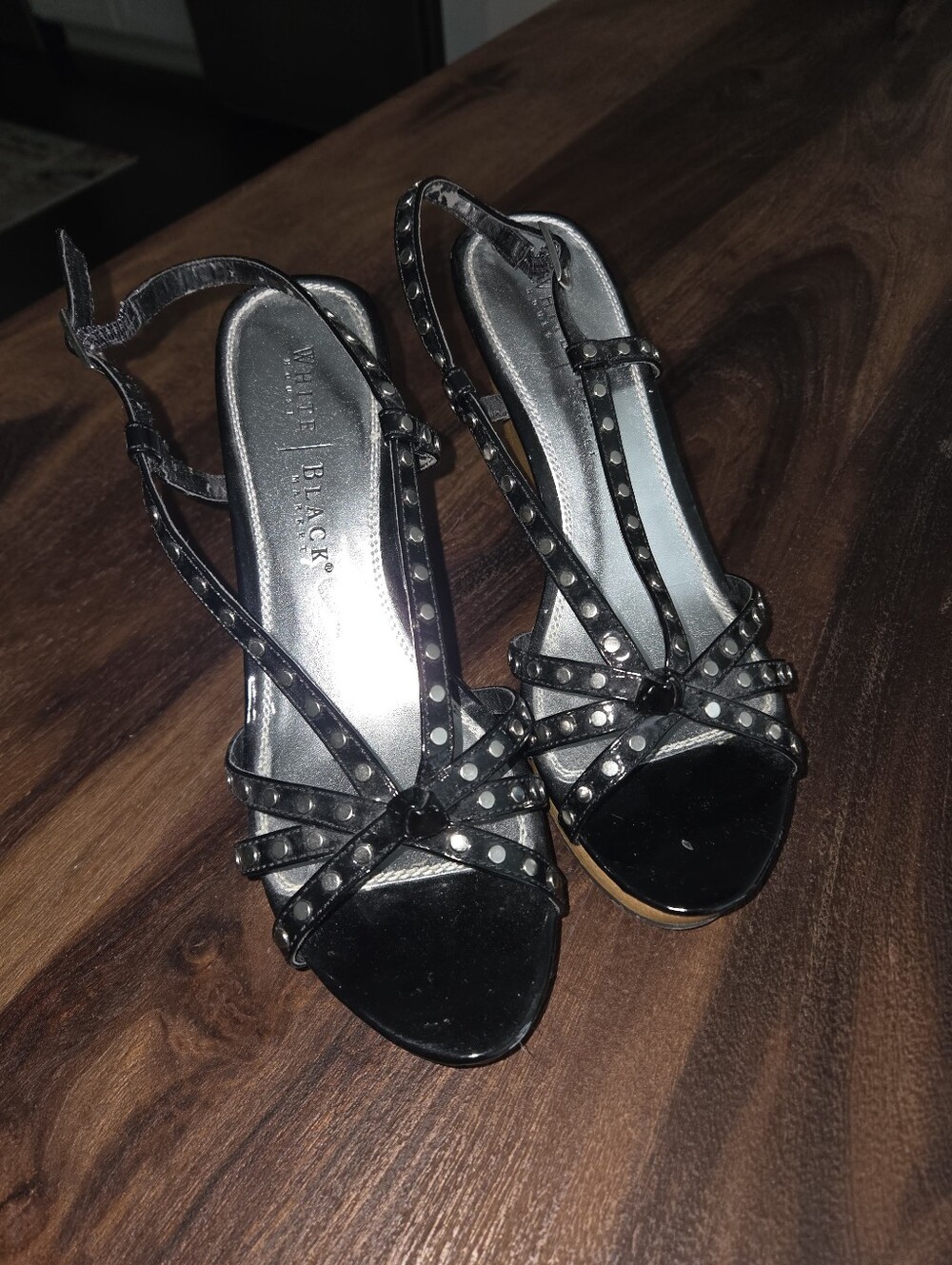 White House Black Market Black Studded Strappy Heels